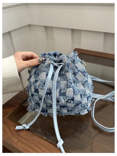 Floerns Women's Y2k Denim Shoulder Bag Purse Small Drawstring Bucket Bag2