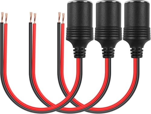 Image of KEBILSOP 3 Pcs 18AWG Female Car Cigarette Lighter Socket with Bare Wire Open End Cable,1FT 12 /24V Car Charger Power Cigarette Lighter Female Socket Replacement Cable for Equipment Within 120W