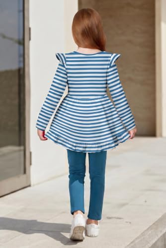 Image of Arshiner Toddler Girl Clothes Ruffle Trim Long Sleeve Pullover Top and Floral Print Leggings Fall Outfits Kids Clothing Sets