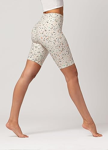 Abstract Print Premium Buttery Soft High Waisted Biker Shorts For Women - 3" Wide Band Biker Shorts Women - Workout Shorts Womens Tummy Control - One Size Plus - Pl3-Short-Terrazzo-Lx #TOP3