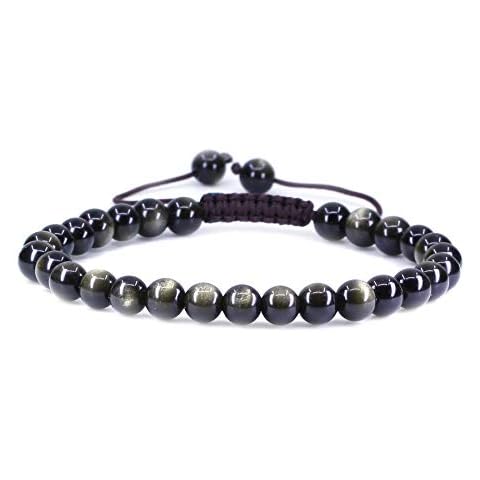 CHENYUE Natural A Golden Obsidian Gemstone 6mm Round Beads Adjustable Bracelet 7" Unisex Cover