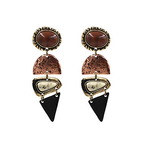 Channel V Vintage Boho Dangle Earrings Large Wild Stone Sexy Cool Pendant Earrings Statement Black White Brown Dark Color Earring Spiked Drop Earrings for Ladies Girls Elegant Gift Birthday