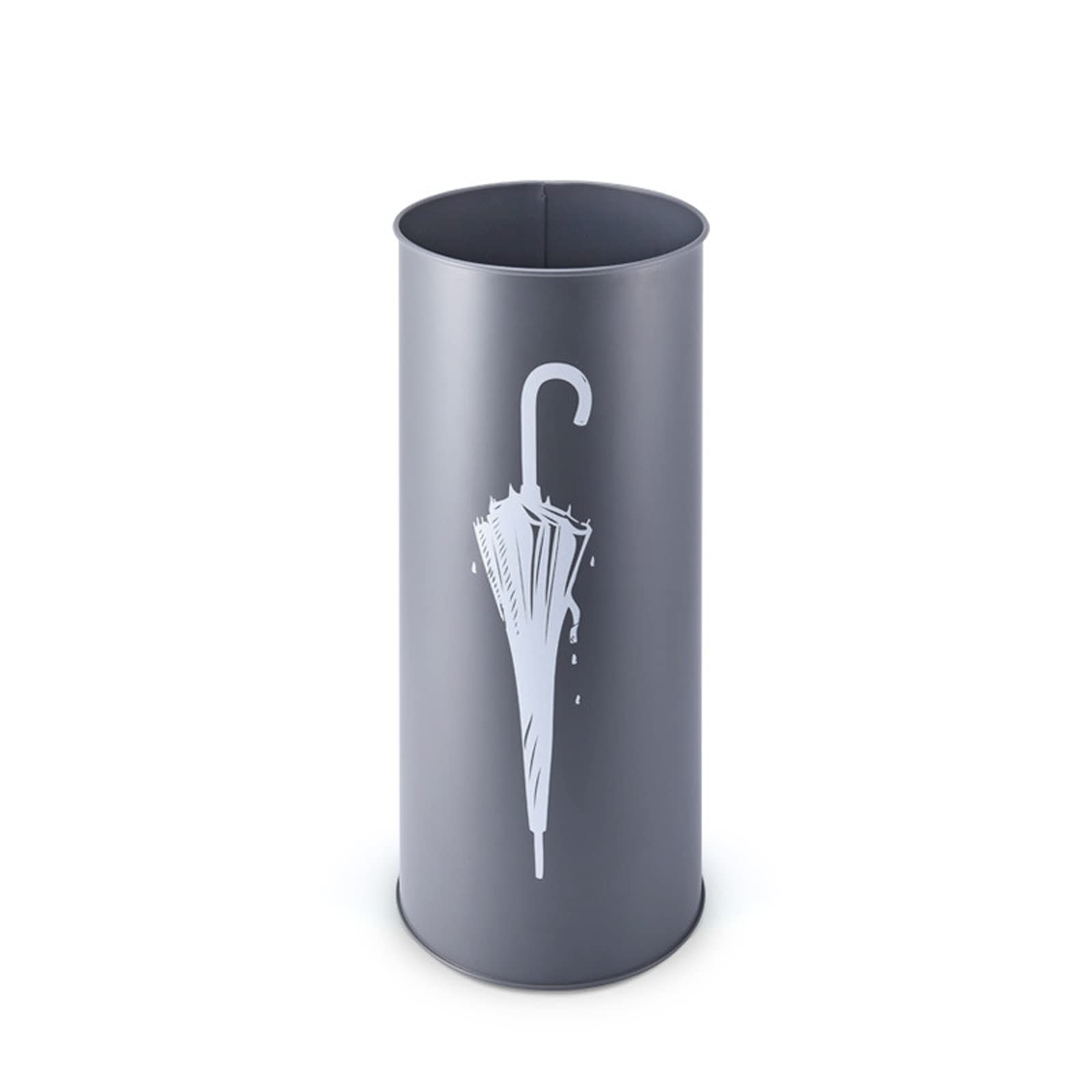 Porte-parapluie en métal gris de forme ronde 20 x 45 cm pour hall d'entrée