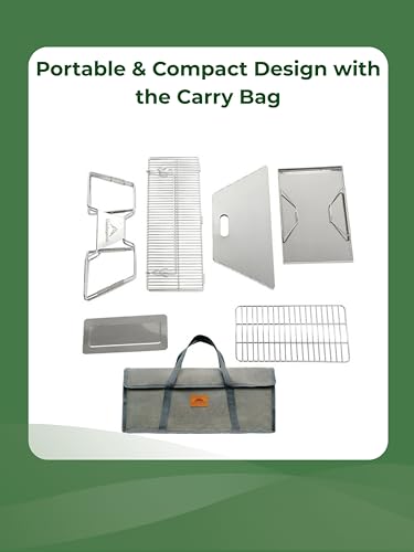 camping moon Stainless Steel Portable Fire Pit Foldable Wood Burning Charcoal Grill 20x13-inch with Carrying Bag MT-3