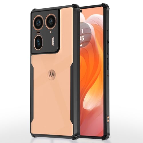 Image of Pikkme Moto Edge 50 Ultra 5G Back Cover | Crystal Clear Transparent Back | Ultra Hyrbid | Full Camera Protection | Raised Edge | Bumper Back Case (Black)
