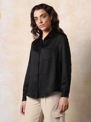 Image of High Star Women Boxy Spread Collar Long Sleeves Solid Shirts 43