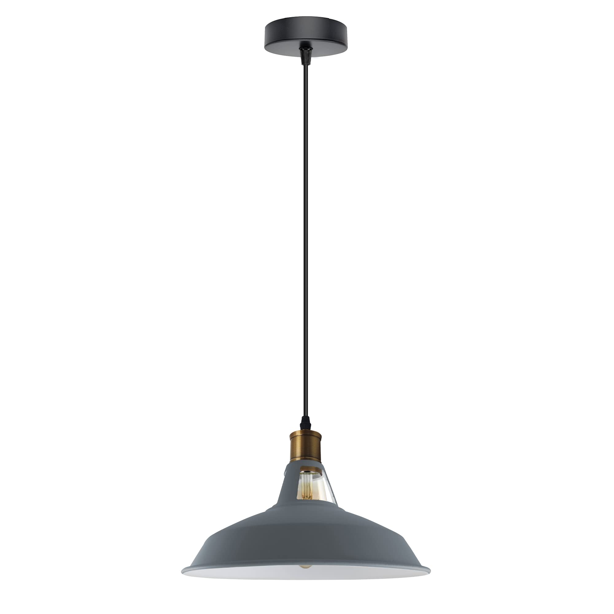 DC VOLTAGE White Vintage Industrial E27 Ceiling Pendant Light Metal Barn Slotted Shape Shade Hanging Indoor Retro Lights for Bedroom, Dining Room, Foyer, Home and Office (Grey)