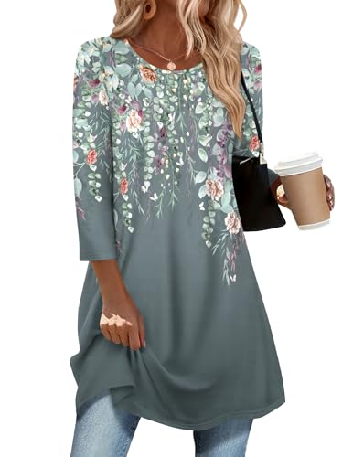 Image of Zeagoo Women Tops 3 /4 Sleeve Dressy Casual Plus Size Tunics Loose Blouses