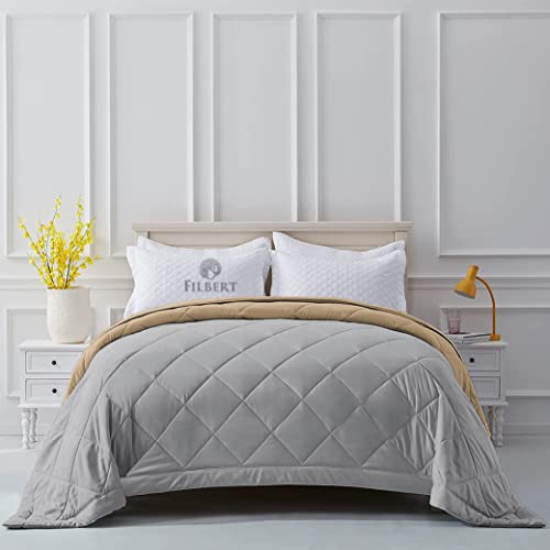 Image of Filbert Reversible Microfiber 300 Tc 250 Gsm Diamond Stitch Double Bed Comforter Blanket For All Season Light Weight (90 inch X 100 inch Inches /228Cm X 254Cm) - Comforter Double Bed | Silver /Beige