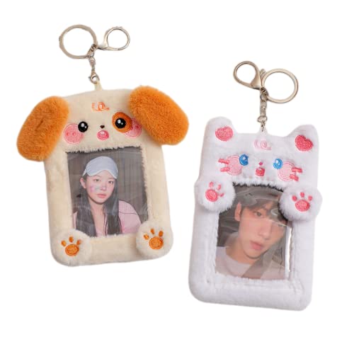 ZGMYC Cute Plush Kpop Photocard Holder with Keychain, Cartoon Bear Bunny Pig Photo Sleeve Card Holder Protector4