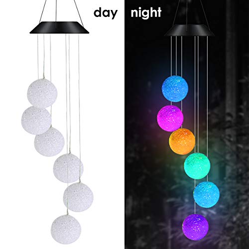 iFCOW Solar Powered LED Wind Chime Light Waterproof Ball Color Changing LED Wind Chime for Home Balcony Garden Decor