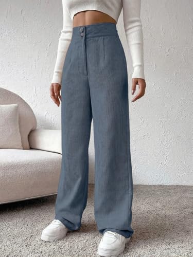 Image of Women's Wide Leg Bottomwear with Pocket || Corduroy Mid Rise Loose & Relaxed Fit Casual Korean Baggy Trousers for Woman Elegant Workwear for Office, College & Events