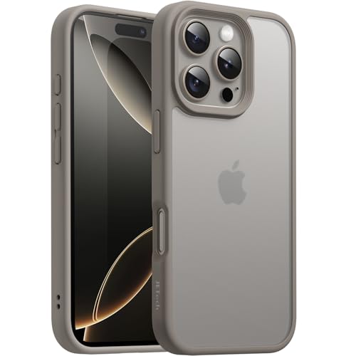 JETech Matte Case for iPhone 16 Pro 6.3-Inch Shockproof Military Grade Drop Protection Frosted Translucent Back Phone Cover Anti-Fingerprint (Natural Titanium)