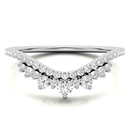 Tiara Moissanite Wedding Band for Women 925 Sterling Silver Gold Plated Chevron Stackable Ring for Her Round Shaped Curved Half Eternity Ring