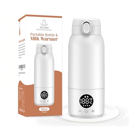 Image of Portable 17oz Milk Bottle Warmer – 140W Fast USB Heating | 316 Stainless Steel Baby Milk Warmer for Formula & Breastmilk | Temp Display, Long Insulation & Night Light for Travel (White)