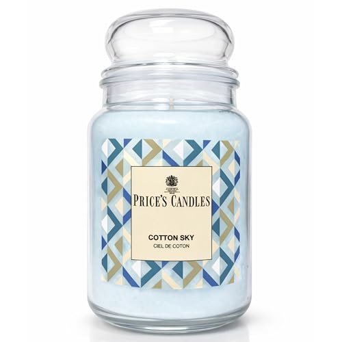 Prices Candles Cotton Sky - Scented Candle in Large Jar - Lily Violet & Zesty Fragrance - Up to 130 Hours of Clean Fresh Quality Long Lasting Scent - Glass with Lid