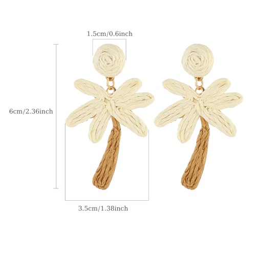 Image of Handmade Raffia Hoop Earrings Statement Tropical Bohemian Straw Dangle Earrings Natural Rattan Vacation Style Round Earrings for Women Summer Beach Party Essential Jewelry