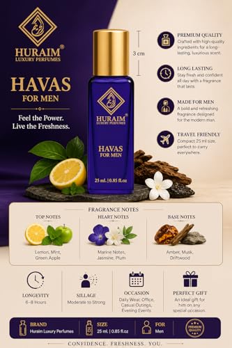 Image of HAVAS FOR MEN PERFUME 25 ml. | HURAIM Brand | An aromatic-aquatic fragrance, Heavy Projection. Long Lasting Fragrance.