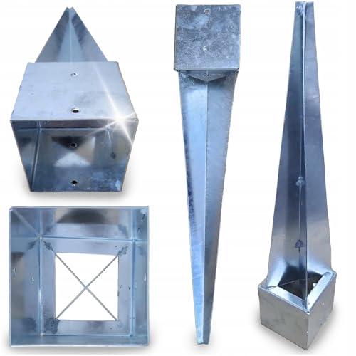 Einschlagbodenhülse 100 x 100 mm Länge 900 mm Pfostenträger Feuerverzinkt Einschlaghülse für Vierkantholzpfosten Bodenhülse Anker Stahl Bodenanker