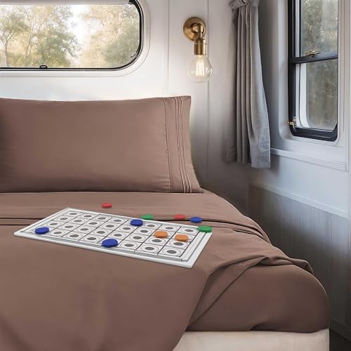 Image of Nestl Chocolate Brown Short Queen Sheets for RV, Hotel Luxury RV Queen Sheets Set, 4 Piece Fitted Bed Sheet Set and Pillowcases, Super Soft, Wrinkle-Free, and Breathable Camper Bedding