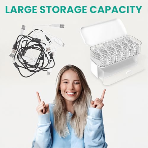 Image of ZORBES Cable Storage Box, Double Layer Clear Wire Organiser With Drawer | Sort Charging Leads and Stationery, Reduce Desk Clutter, Clear Body, Double Layer Compartments, After-Sales Support