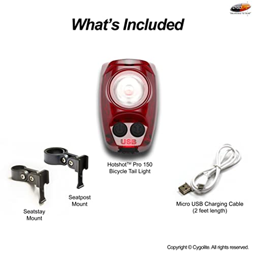 Cygolite Hotshot Pro– 150 Lumen Bike Tail Light [Hard Mount Version]– 6 Night & Daytime Modes– User Adjustable Flash Speeds- Compact Design– Ip64 Water Resistant– Usb Rechargeable–Great For Busy Roads #TOP6