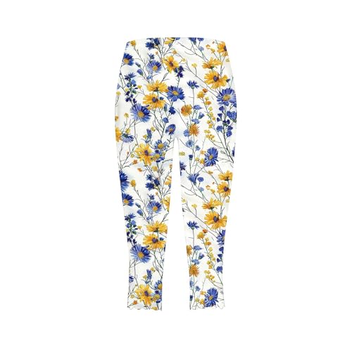 Capri Leggings for Women 2025 Floral Print High Waist Capris Tummy Control Knee Length Yoga Pants Cropped Trouser3