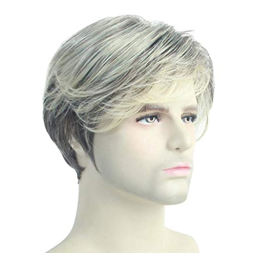 kowaku Perucas Masculinas de 10 '' de Camadas Curtas Totalmente Naturais com Estrondo Inclinado pa
