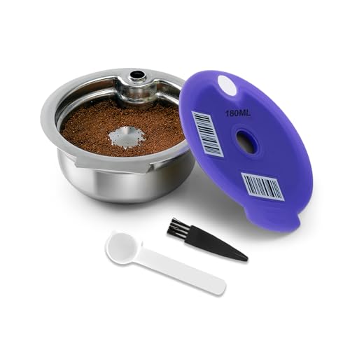 FOVNOT Dosettes de Café Réutilisables pour Bosch Tas, en Acier Inoxydable Capsule de Café Rechargeable avec Couvercle en Silicone et Code-barres Compatible...