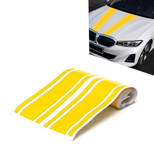 Image of 2 PCS Car Hood Decals, Hood Bumper Modification Exterior Decoration Accessories, Body Side Stickers Racing Stripes Decals, Suitable for Most Car Models (Yellow)
