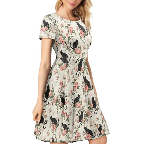 Image of AFPANQZ Womens Casual Summer Lightweight Vintage Dress Short Sleeve Midi Dress Knee-Long Luxury Formal Dress