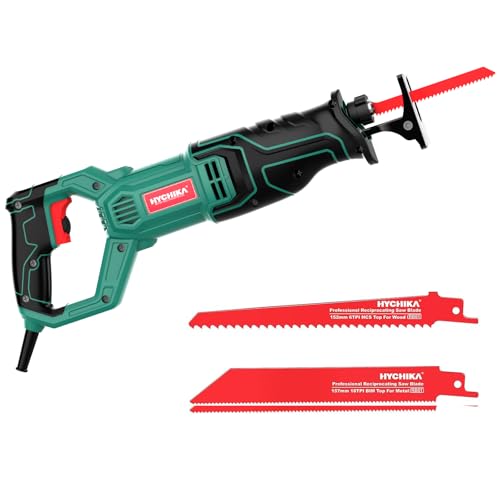 HYCHIKA reciprocating saw, variable speed corded reciprocating saw, 9.8 ft cable, with 2PCS blades for wood/metal, 0-2800 SPM variable speed trigger. AC