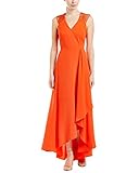 Halston Heritage Women's Multi Strap Sleeve V-Neck Gown with Flowy Skirt, Grenadine, 4