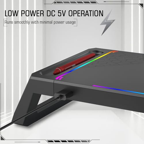 Image of Claw Dock T6 Monitor & Laptop Stand with 10 RGB Modes, Foldable, 4-Port USB Hub (1x 3.0 + 3X 2.0 Ports), Hidden Phone Holder & Drawer, Metal Build, 30kg Load, 130cm Cable for Gaming, Home & Office