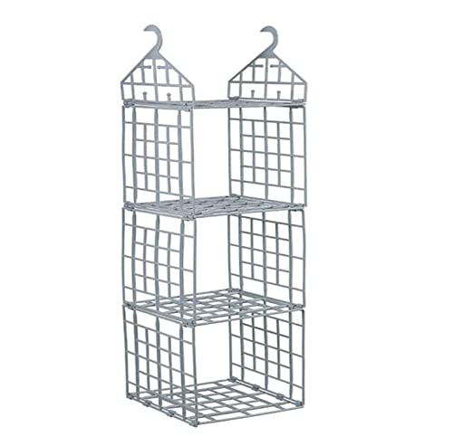 JSF Plastiques Organisateur Armoire Meuble pour Vêtements 4 Compartiments Maille, Étagère de Penderie à Rangement Suspendue Pliable pour Sacs Organisateur Placard de Vêtements en Chaussure Bleu