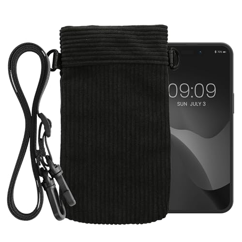 kwmobile Universal Smartphone Sleeve with Necklace - Magnetic Closure - Soft Inner Microfibre Mobile Phone Pouch - Cell Phone Strap for Neck - Black - image 8