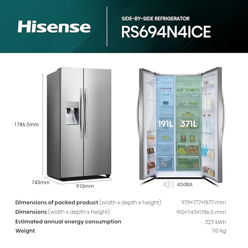 Hisense RS694N4ICE Freestanding American Side-by-Side Fridge Freezer - Total No Frost - Plumbed Water and Ice Dispenser - 562 liters - Stainless Steel - E Rated - Image 3