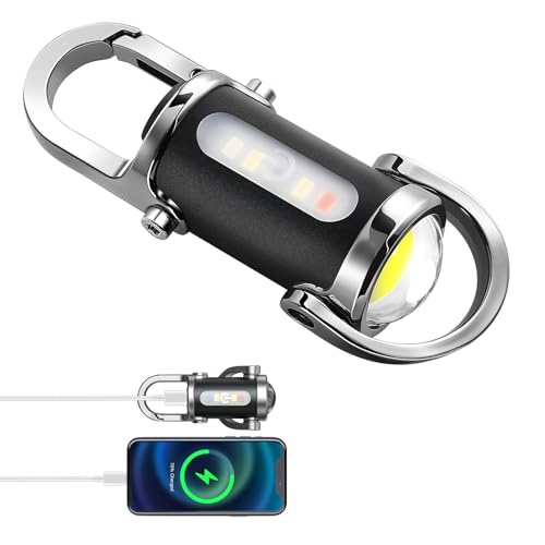 BudaTao Emergency Keychain Flashlight(3 in 1), Rechargeable 500 Lumens EDC Tool with Red/Blue Strobe, 1000mAh USB-C Charging, IPX7 Waterproof, Portable Flashlight for Emergencies