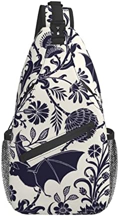 koikvs Halloween Bat Flower large Crossbody Backpack Sling Bag for men women Daypack, Sling Bag with water bottle holder for Travel Shoulder Backpack Chest Bags