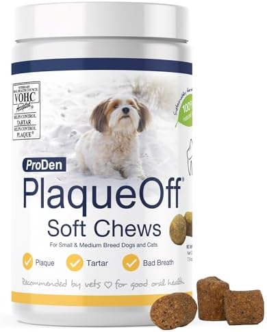 ProDen PlaqueOff Soft Chews with Natural Kelp - for Small & Medium Breed Dogs & Cats - Supports Normal, Healthy Teeth, Gums, and Breath Odor in Dogs & Cats - 90 Soft Chews