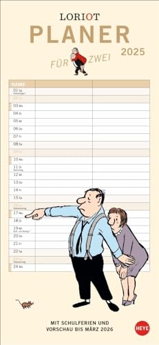 Loriot Planer für zwei 2025: Humorvoller Partnerkalender mit 2 Spalten und viel Platz für Eintragungen. Wandkalender. Planer 2025 zum Eintragen. Jahres-Planer für 2 Personen. (Loriot Kalender Heye)