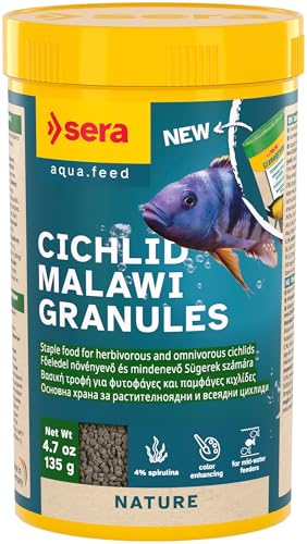 sera Cichlid Malawi Granules, Staple Food for Herbivorous and Omnivorous Cichlids, Slow-Sinking Granules Without Dyes and Preservatives, for Freshwater Aquariums, 250ml (135g)