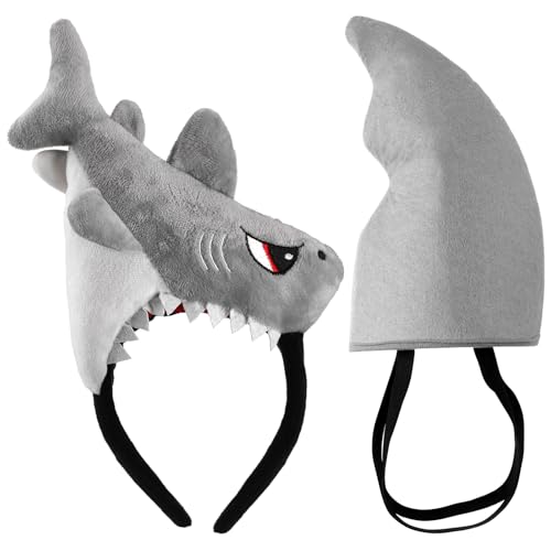 CraftyDream 2 Pcs Halloween Shark Costume Shark Hat Fin Headbands Plush Headband Ocean Animal Costume Cosplay Party Favors(Grey)