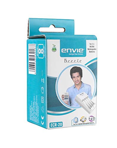 Image of ENVIE (ECR-20) Beetle Wall Charger for AA & AAA (Ni-MH /Ni-CD) Rechargeable Batteries with LED Indicators, Charge 2 or 4 Batteries At a Time