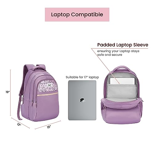 Genie Kira 4 Compartment Laptop Backpack In Pastel Lavender Colour.3 Zips, Water Resistant, Lightweight Bags For Office, Travelling. 36 Litres. 19"