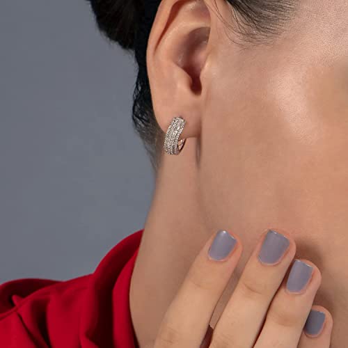 Jewelili Sterling Silver 1/2 Cttw Natural White Round Diamonds Hoop Earrings2