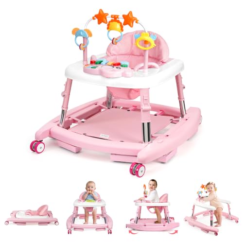 Music and Lights Baby Walker Foldable with 9 Adjustable Heights, Baby Walker with Wheels Portable, Infant Toddler Walker for Baby Boy Girls 6-18 Months