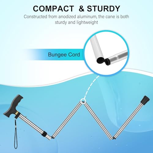 Image of Dr Care 4 Folding Walking Stick for Old Age | Aluminum | Adjustable Height 85-95 cm | Lightweight | Anti Slip | Ergonomic Handle | Rubber Tip | Wrist Strap (Silver)