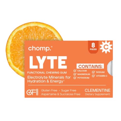 Chomp Gums LYTE Electrolyte Chewing Gum Sugar-Free with Magnesium & Vitamin C Aspartame & Sucralose Free Clementine Flavor (1 Pack)