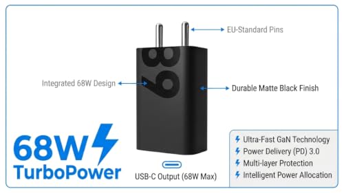 Image of Scalebee 68W USB-C Turbo Power Charger, Super Fast Wall Adapter Compatible with Moto Edge 30 /40 /50 Series, Moto G82 /G84 /G45 and USB-C Smartphones & Tablets, High-Speed Safe Charging (only Adapter)